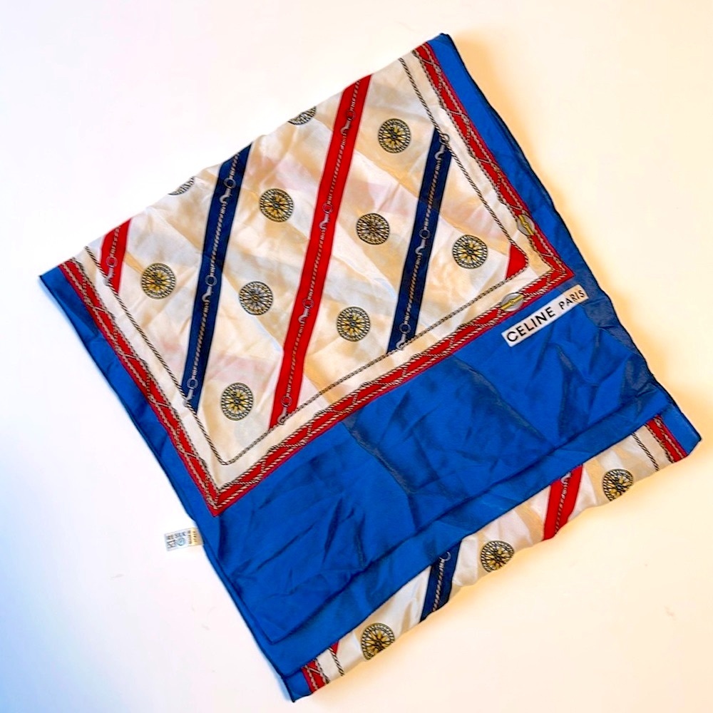 Celine Paris 100% Silk Scarf Mariner Pattern Oblong 11.5”W x 46”L